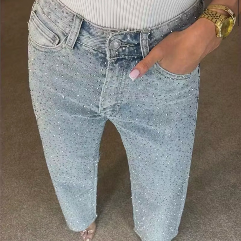 Women's Glittering Denim Straight Leg Jeans